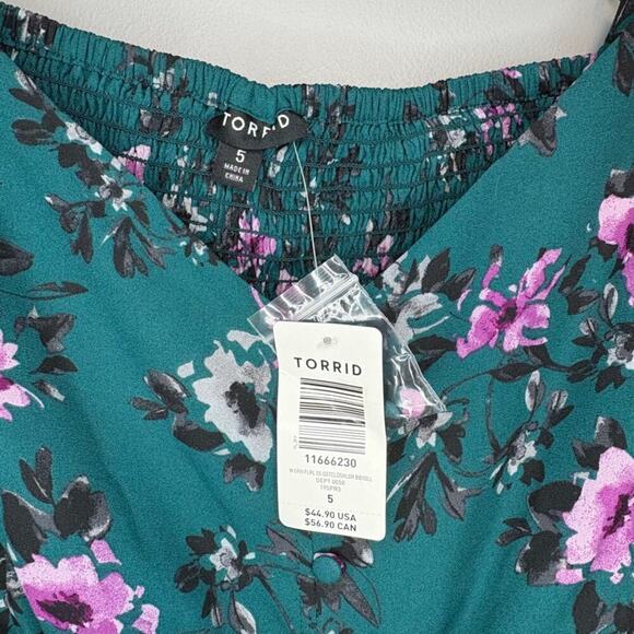 NWT Torrid Cold Shoulder Y2K Fairy Romantic Teal Green Floral Babydoll Top Sz 5X - Picture 4 of 7